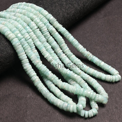 Beautiful Amazonite Smooth Heishi Tyre shape beads, Natural Blue Amazonite Flat Wheel Handmade Gemstone Amazonite Center Drill beads Jewelry