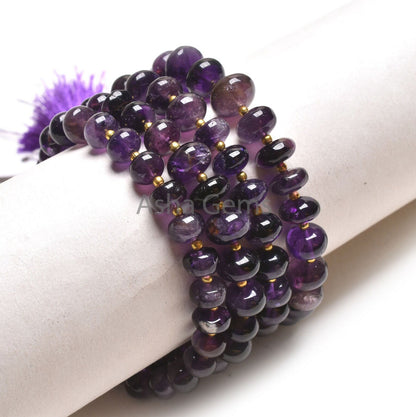 Natural Purple Amethyst Smooth Rondelle Shape Beads, African Amethyst Plain Handmade Center Drill Gemstone Loose Beads, Amethyst Bead Crafts