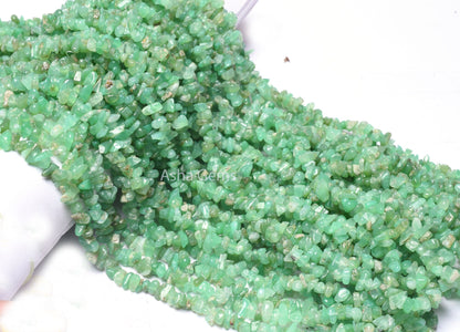 Natural Chrysoprase Uncut Chip Beads,34" Strand Green Chrysoprase Smooth raw Rough Tiny Nugget Beads Gemstone chrysoprase Beads Chip Jewelry