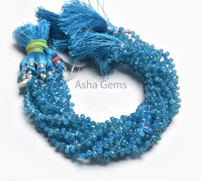 Natural Blue Apatite Smooth Drop Gemstone Side Drill Beads, Neon Apatite Plain Handmade Tiny Teardrop Handmade Gemstone Beads Jewelry Crafts