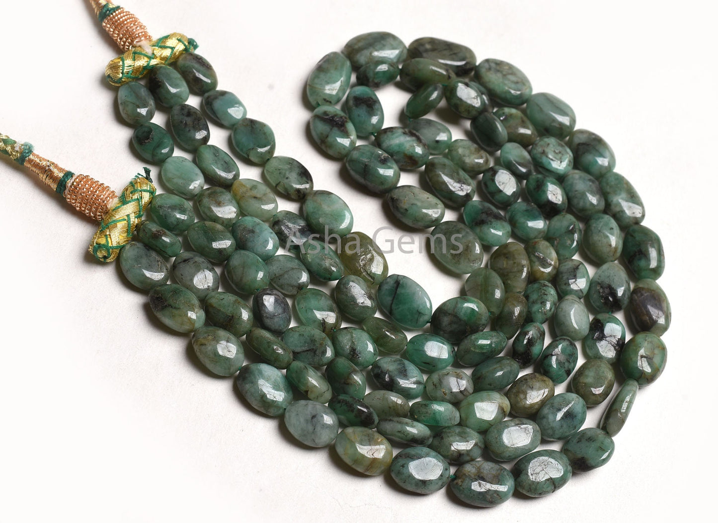 Natural Emerald Smooth Oval Shape Gemstone Beads 3 Strand Necklace,8x10-10x15 mm Green Sakota Emerald Uneven Oval Beads Emerald Bead Jewelry