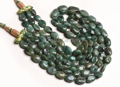 Natural Emerald Smooth Oval Shape Gemstone Beads 3 Strand Necklace,8x10-10x15 mm Green Sakota Emerald Uneven Oval Beads Emerald Bead Jewelry