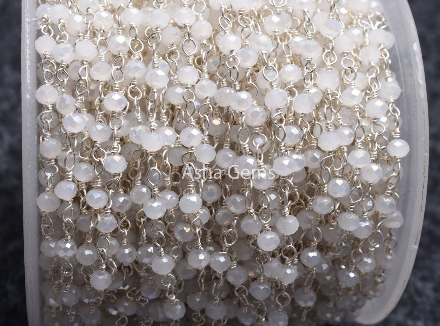 Gold Silver Plated Wire 3,5,10,25 Ft, White Quartz Hydro Rondelle Faceted Beaded Rosary Chain Jewelry Making,3-3.5 mm Beads Rosary Chains