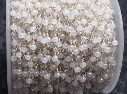 Gold Silver Plated Wire 3,5,10,25 Ft, White Quartz Hydro Rondelle Faceted Beaded Rosary Chain Jewelry Making,3-3.5 mm Beads Rosary Chains