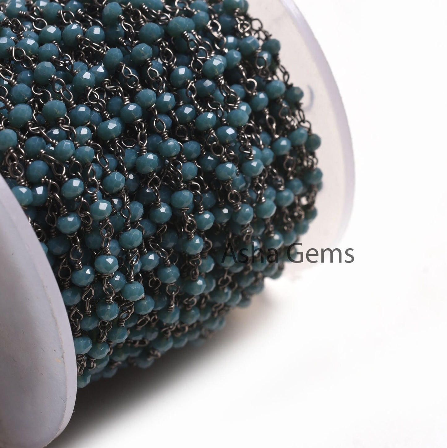 Black Metal Plated Light Neon Blue Apatite Hydro Beaded Rosary Chain 3,10,25,50 Feet Faceted Rondelle Chain 3-3.5 mm Finding Jewelry Chain