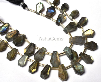 Natural Flash Labradorite Faceted Coffin Shape Beads, Labradorite Fancy Softy Bead,7" Strand Black Rainbow Side Drill Bead For Jewelry Craft