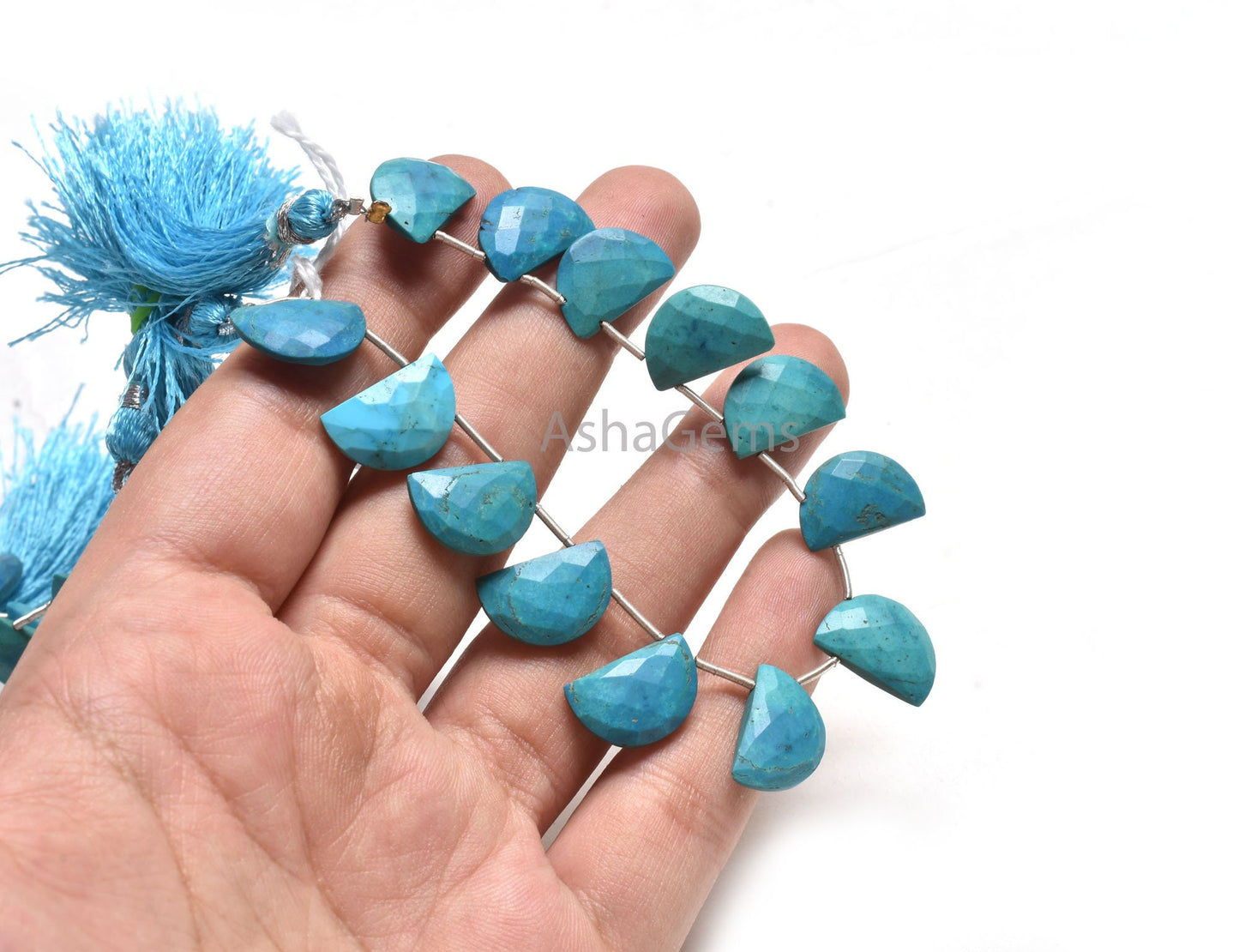 Beautiful Turquoise Howlite Fancy Gemstone Beads,10-15mm Blue Turquoise Faceted D Shape Beads, Turquoise Fancy Briolette Half Moon Bead SALE