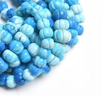 AAA Beautiful Shaded Turquoise Blue opal Carving Watermelon Shape beads,16"Strand Opal Carved Gemstone Bead, Opal Melon Beads Jewelry Crafts