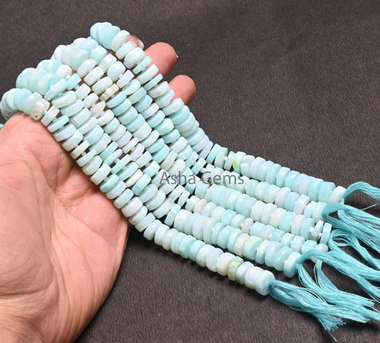 AAA Quality Peru Blue Opal Flat Tyre Shape smooth Gemstone Loose Beads, Sky Blue Opal Wheel Handmade Bead, Opal Bead Jewelry Handicraft SALE