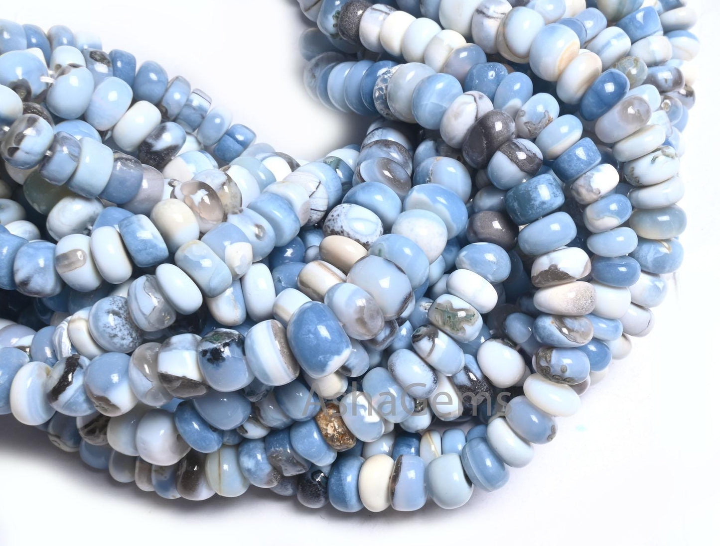 Blue Boulder Opal Smooth Rondelle Shape Gemstone Beads, Fine Blue Opal Beads Strand Boulder Opal Plain Handmade Gemstone Beads Jewelry SALE  (AG 12319)