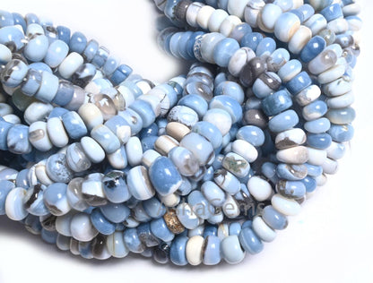Blue Boulder Opal Smooth Rondelle Shape Gemstone Beads, Fine Blue Opal Beads Strand Boulder Opal Plain Handmade Gemstone Beads Jewelry SALE  (AG 12319)