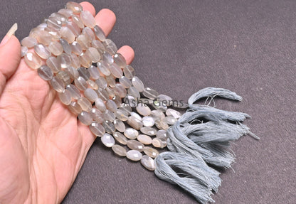 Natural Grey Moonstone faceted Indian Cut Oval Beads,9" Moonstone Oval Briolette Straight Drill Gemstone Beads, grey Moonstone Beads Jewelry