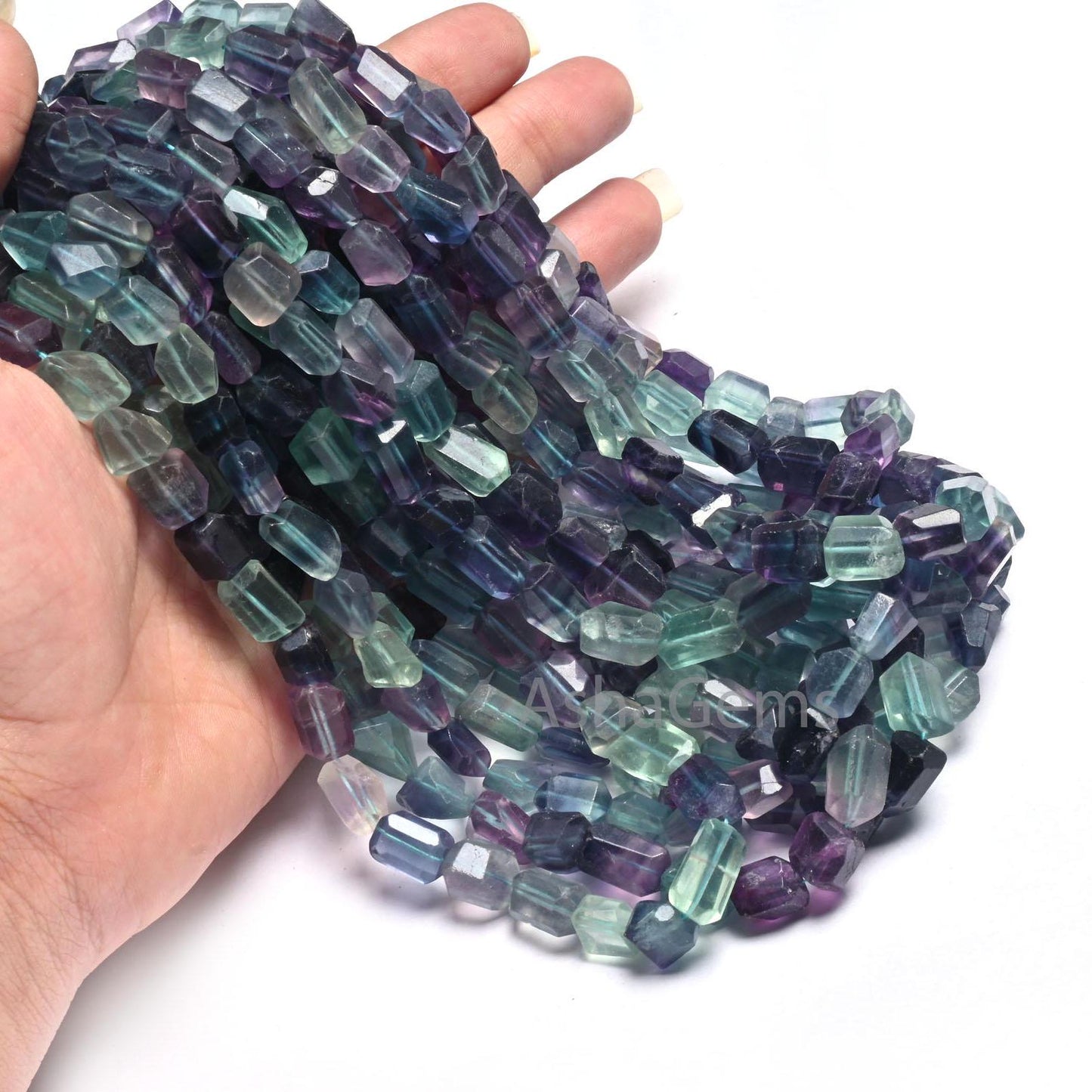 Fine Multi Fluorite Faceted Nugget Gemstone Beads, Multi Green Purple Fluorite Indian Cut handmade Tumble Fluorite Beads Jewelry Crafts SALE