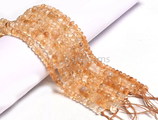 Yellow Citrine Smooth Rondelle Shape handmade Beads,9" natural Citrine Quartz Plain Gemstone Loose Beads, Citrine Beads Jewelry Making Craft