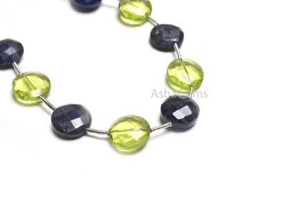 Beautiful Lapis Lazuli+ Peridot Hydro Faceted Coin Shape Gemstone Beads,11mm Multi Color Stone Coin Straight Drill Bead Jewelry Making Craft