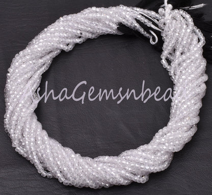 Beautiful White Zircon Faceted Rondelle Beads, 13" Strand, Cubic Zircon Micro Cut Beads, 3 mm, Clear White Zircon Machine Cut Beads, Jewelry