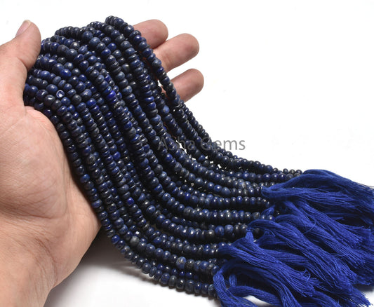 Natural Lapis Lazuli Smooth Rondelle Shape Beads,5.5,6mm Blue Lapis Plain Handmade Gemstone Loose Beads,12.5" Lapis Lazuli Bead Jewelry SALE