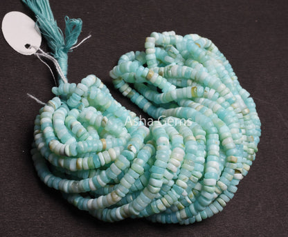 Beautiful Peru Opal Smooth Tyre Flat Gemstone Beads, Boulder Sky Blue Opal Heishi Tyre Beads, Opal Handmade Wheel Shape Bead Jewelry Crafts