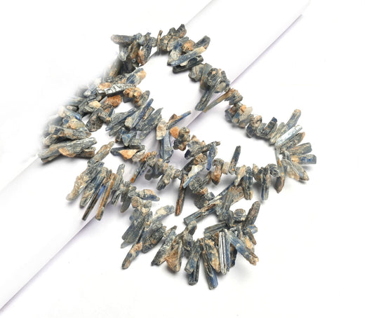 Natural Kyanite Beads, Kyanite Rough Beads,16" Strand Blue Kyanite Unpolish Long Stick Uneven Shape Gemstone Beads, Side Drill Raw Bead SALE