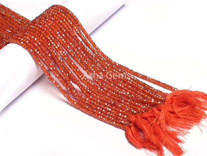 3 mm Beautiful Orange Zircon Micro Cut Rondelle Gemstone Bead,12.5" Wine Orange Cubic Zirconia Machine Cut Beads Jewelry Necklace Craft SALE