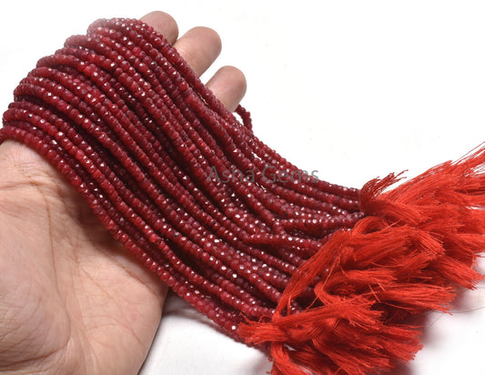 Beautiful Red Ruby Faceted Rondelle Shape Beads, Ruby Corundum Beads,3,3.5mm Ruby faceted Indian Cut Gemstone bead For Necklace Jewelry SALE