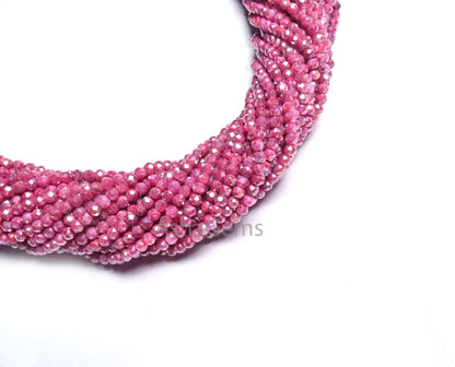 AAA Moonstone Pink Coated Micro Faceted Beads, 2.8-3 mm Natural Moonstone Pink Coated Machine Cut Rondelle Moonstone Gemstone Beads Jewelry