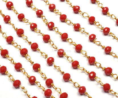 1,3,5,10,25 Feet,Red Onyx Hydro Faceted Rondelle Beaded Rosary Chain Gold Plated Wire Jewelry Making Finding Wrap Chain 3-3.5mm Roll Chain