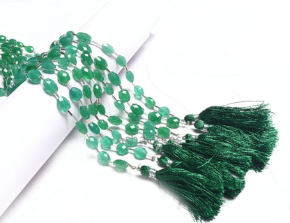 Beautiful Green Onyx Fancy Puff Oval faceted Gemstone Loose Beads110" Green Onyx Indian Cut Oval Briolette Handmade Onyx Beads Jewelry Craft