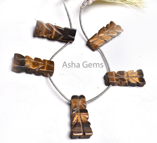 Natural Tiger Eye Carve Fancy Shape Beads, Shaded Brown Tiger Eye Carved fancy Long Uneven Rectangle Beads, tiger Fancy Carving Bead Jewelry
