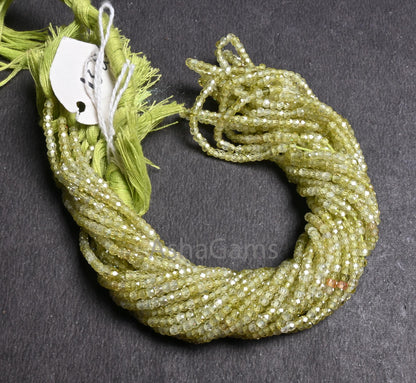2.5mm Beautiful Light Green Zircon Micro Cut Faceted Rondelle Tiny Beads,13" AAA Prehnite Color Cubic Zirconia Machine Cut Bead Jewelry SALE