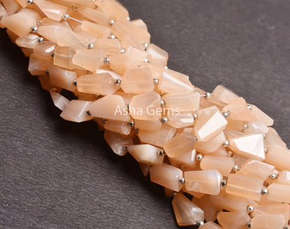 Fine Moonstone Nugget Shape Faceted Gemstone Beads, Natural Light Peach Moonstone Uneven Tumble Straight Drill Bead, Pink Moonstone Jewelry