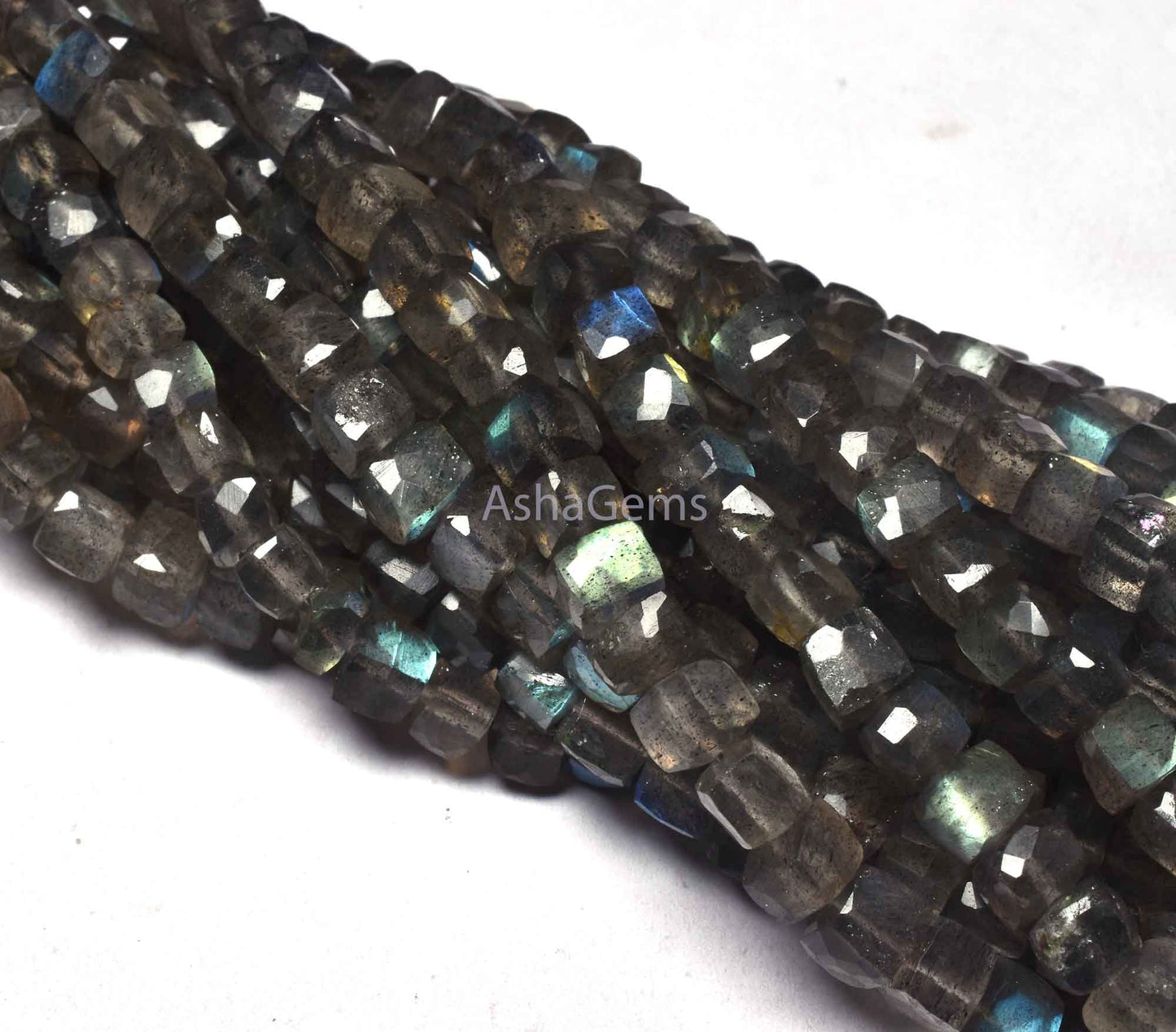 Natural Flash Labradorite Faceted 3D Cube Box Beads,7" Strand Blue Fire Labradorite Cube Beads 4.5-5 mm Black rainbow Box Beads Jewelry SALE