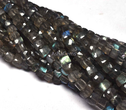 Natural Flash Labradorite Faceted 3D Cube Box Beads,7" Strand Blue Fire Labradorite Cube Beads 4.5-5 mm Black rainbow Box Beads Jewelry SALE