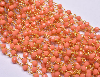 Amazing Orange Carnelian Hydro Faceted Beads Rosary Chain,3-3.5mm Rondelle Beaded Gold Plated Wire Wrapped Handmade Chain Jewelry Making Craft SALE