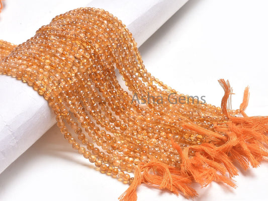 AAA Quality Citrine Quartz Smooth Round Ball Gemstone Beads,3.5,4,4.5 mm Natural Yellow Citrine Plain Round Shape Beads Citrine Jewelry SALE