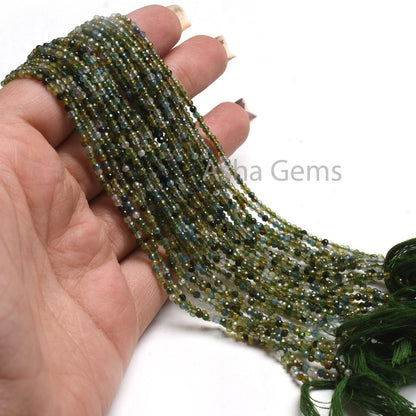 Beautiful Green Tourmaline Micro Cut Faceted Beads,2 mm Natural Tourmaline Machine Cut Rondelle Gemstone Beads, Shaded Green Tourmaline Bead