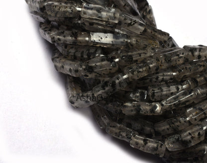 Natural Black Dot Quartz Smooth Rectangle Beads,13" Strand Dot Quartz Plain Handmade Long Rectangle Uneven Beads, Quartz Beads Jewelry SALE