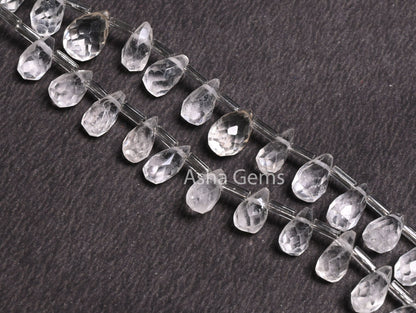 Crystal Quartz Indian Hand Cut Faceted Drop Shape Side Drill Beads, Natural White Crystal Teardrop Handmade Bead, Crystal Beads Jewelry SALE