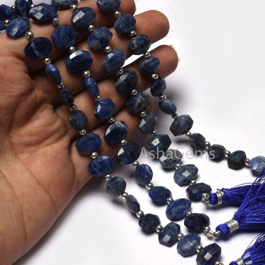 Shaded Blue Sodalite Step Cut Oval Gemstone Beads,8-12 mm Natural sodalite Beads,8.5" Strand Sodalite Fancy Oval Faceted Beads Jewelry Craft