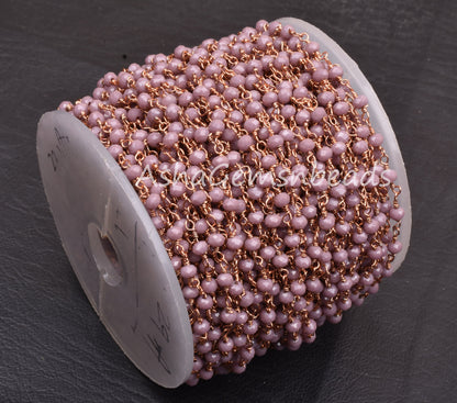 3,5,10 Feet Lavender Hydro Faceted Rondelle Beaded Rosary Chain RoseGold Plated Wire Jewelry Making Finding Wire Wrapped Chain 3-3.5mm Chain