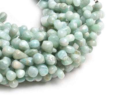 Blue Amazonite Smooth Drops Shape Gemstone Beads,8" Strand Natural Amazonite Side Drill Teardrop Handmade Bead, Amazonite Beads Jewelry Sale