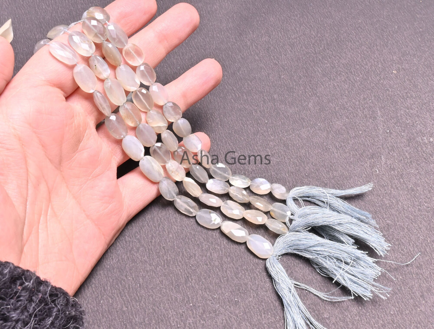 Fine Grey Moonstone faceted Oval Gemstone Beads,9" Strand Natural Moonstone Oval Briolette Straight Drill Beads, grey Moonstone Bead Jewelry