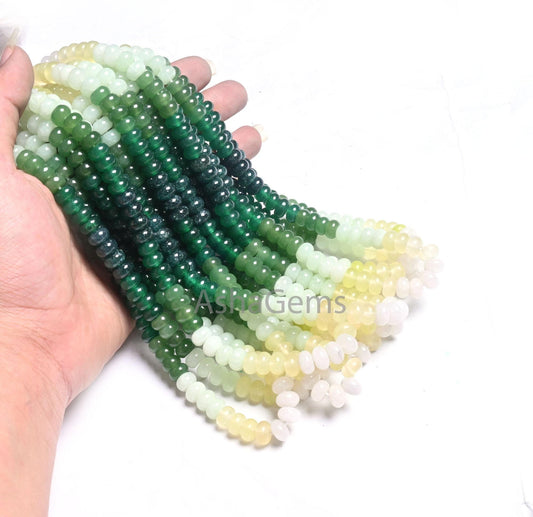 AAA Quality Mix Quartz Smooth Rondelle Beads,8 mm Shaded Army Green Multi Color Gemstone Roundelle Jade Quartz Beads Jewelry Craft Necklace (AG 12309 )