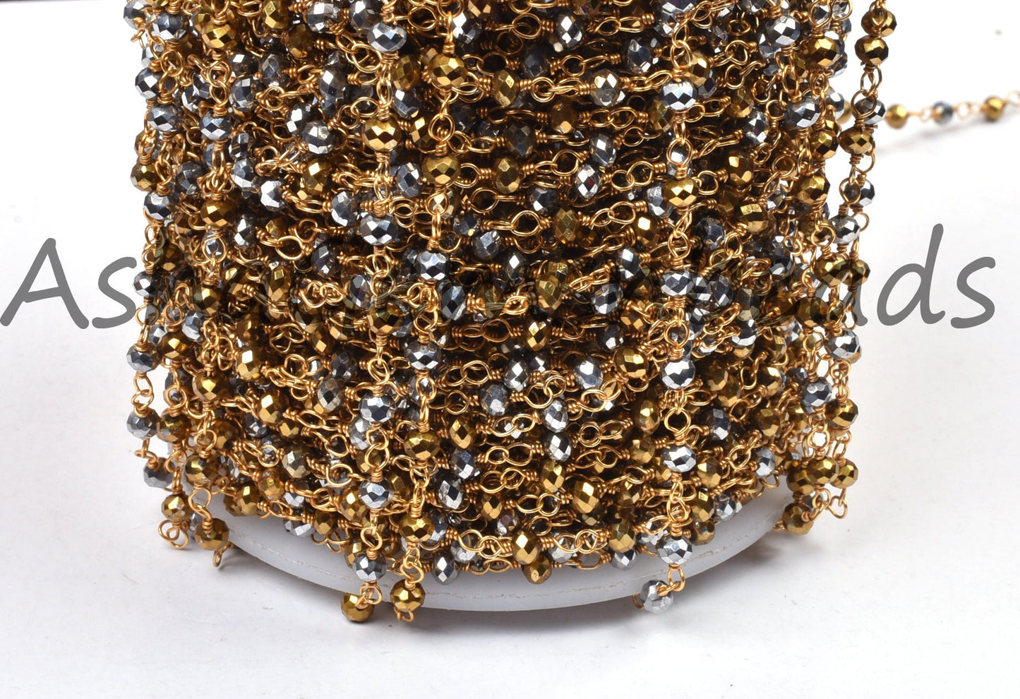 1,3,5,10 Ft, Silver Pyrite Hydro Faceted Rondelle Beaded Rosary Chain Gold Plated Wire Jewelry Making Finding,3-3.5mm Pyrite Hydro Chain