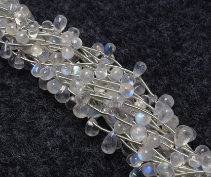 AAA Quality rainbow Moonstone Smooth drops shape beads,9"Strand Natural white rainbow Plain Teardrop handmade gemstone beads Jewelry makings