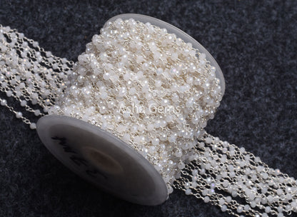 Gold Silver Plated Wire 3,5,10,25 Ft, White Quartz Hydro Rondelle Faceted Beaded Rosary Chain Jewelry Making,3-3.5 mm Beads Rosary Chains