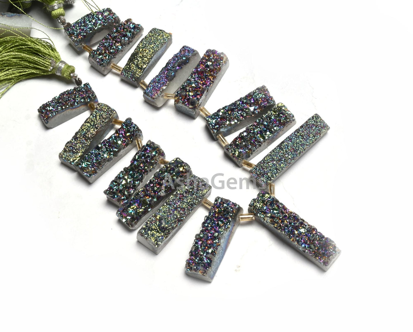 Beautiful Green Mystic Coated Druzy Fancy Long Slice Beads, Druzy Beads,8" Green Coated Drusy Fancy 7 Shape Gemstone Bead Jewelry Craft SALE
