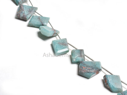Natural Chrysocolla Fancy Uneven Flat Slice Shape Faceted Beads,10-16mm Blue Chrysocolla Beads Table Cut Side Drill Bead Jewelry Crafts SALE