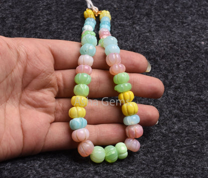 Beautiful Multi color Opal carved Pumpkin Beads necklace,8.5-11 mm Disco Multi Rainbow Opal Carving Watermelon Gemstone Bead Opal Necklace