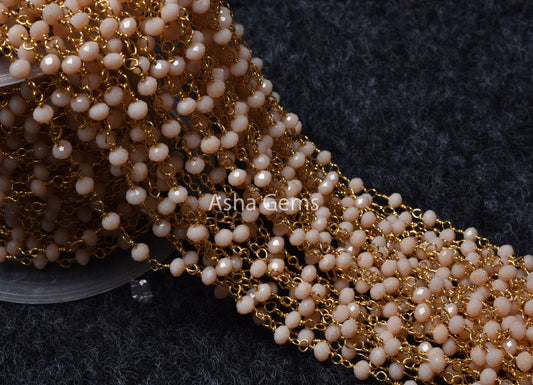 Beautiful Pink Opal Hydro Rondelle Faceted Beads Rosary Chain,3mm Gold,Rose Gold Plated Wire Wrap Beaded Handmade Chain Jewelry Making Craft
